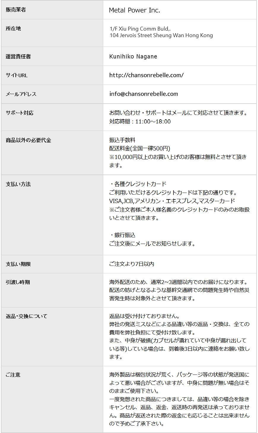 特定商法取引表示